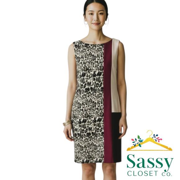 Ann Taylor Dresses & Skirts - Ann Taylor Sleeveless Animal Print Colorblock Sheath Dress 12P EUC